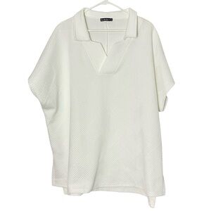 See N Be Seen Tunic Top Shirt Womens Plus Size 2X V Neck Textured Ivory 2XL XXL